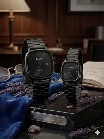 Elegant dizaynli premium juftlik qo‘l soati — qora metall remeshokli klassik model